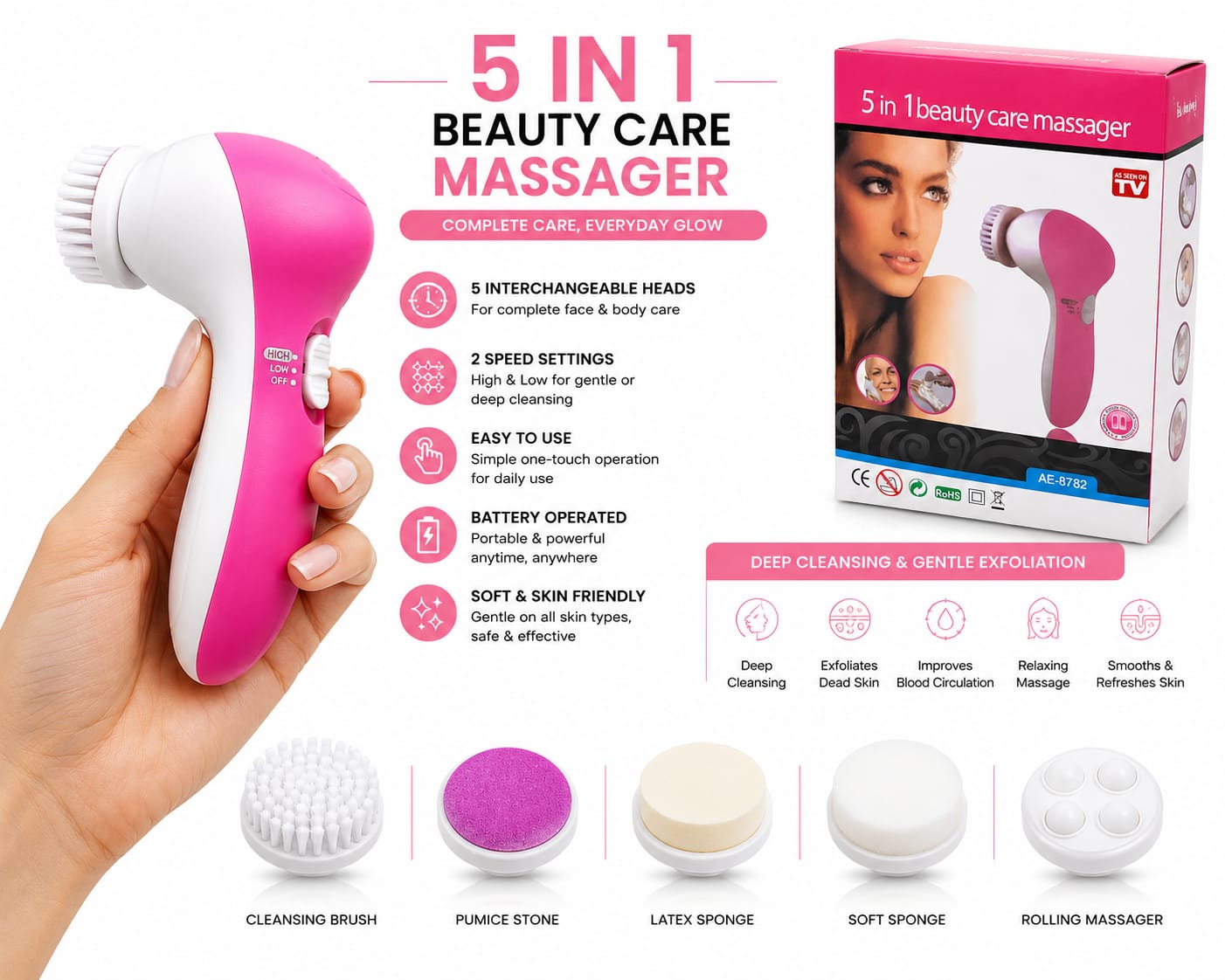 5-in-1 Electric Beauty Care Facial Cleansing & Massager Brush