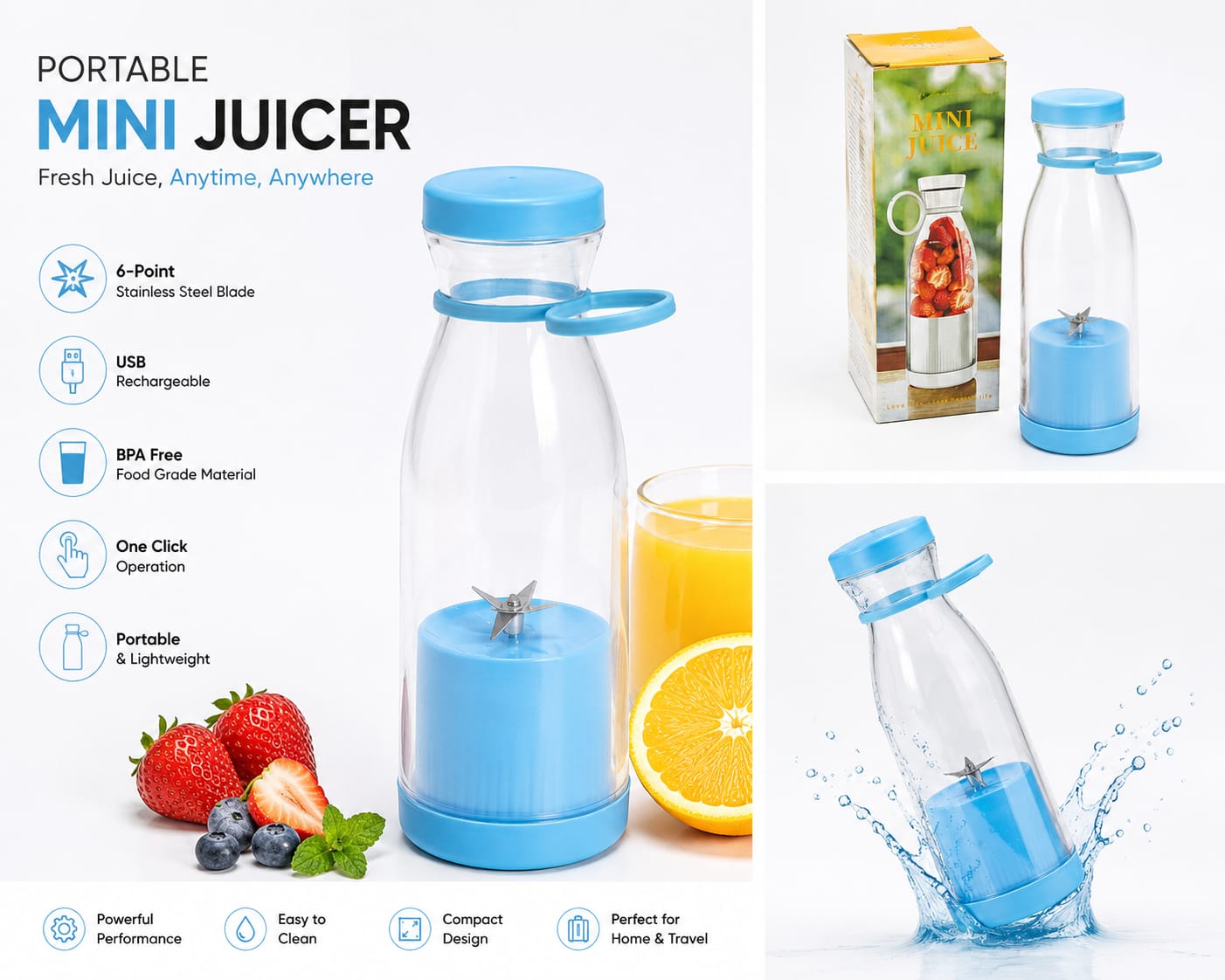 Portable USB Rechargeable Mini Juicer Blender Bottle