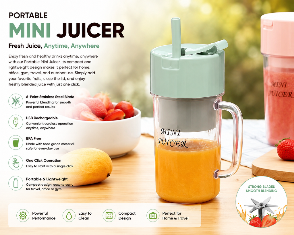 Portable Mini Juicer – USB Rechargeable Fresh Juice Maker
