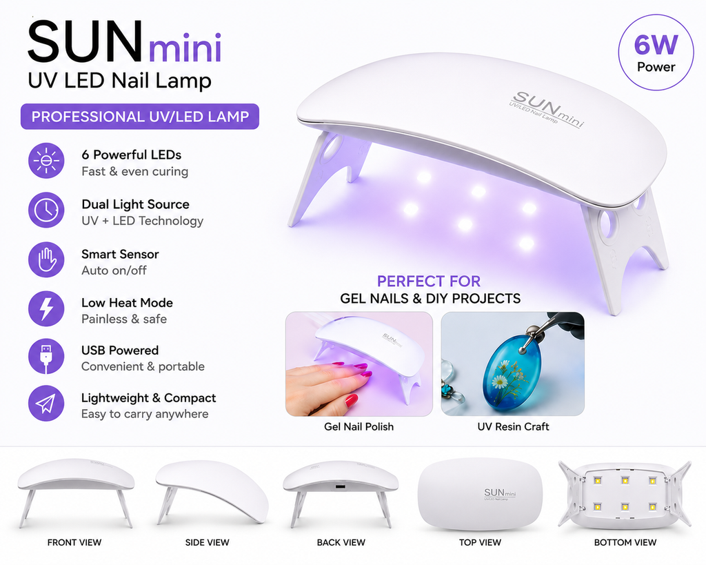 SUN Mini 6W UV LED Nail Lamp – Portable Gel Nail Dryer