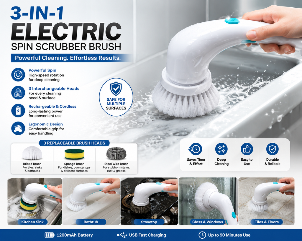 3-in-1 Electric Spin Scrubber Brush