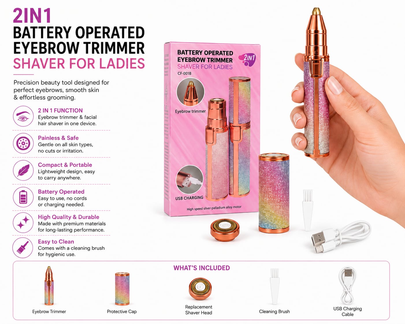 2-in-1 Eyebrow & Facial Hair Trimmer for Women ✨