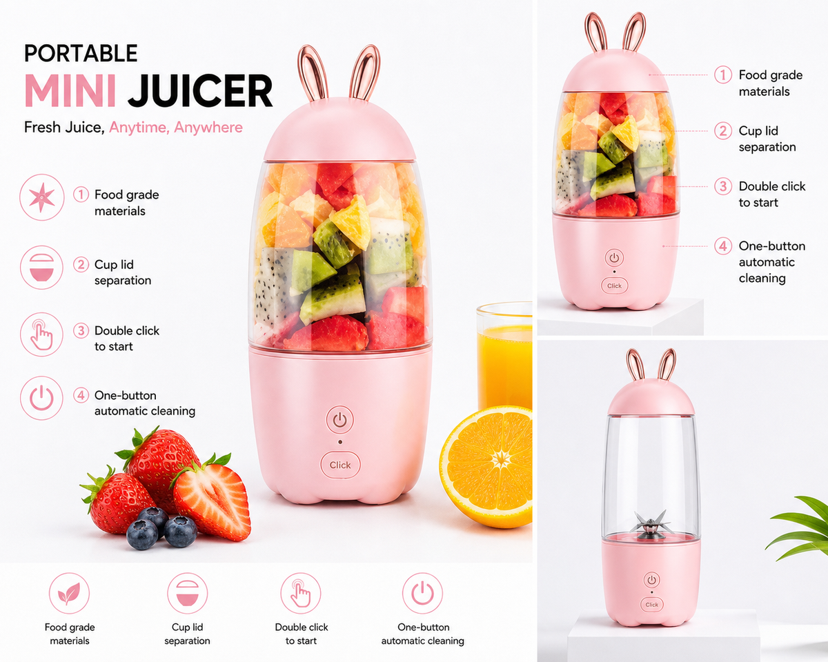 Cute Rabbit Mini Juicer Cup – Portable Fruit Blender